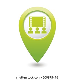 Map pointer with cinema icon. Vector illustration