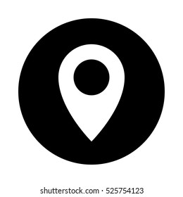 Map pointer circle icon. Black round icon isolated on white background. Map pointer simple silhouette. Web site page and mobile app design vector element.
