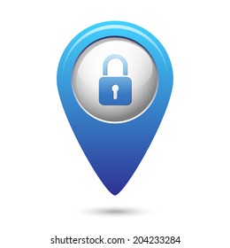 Map pointer with closed lock icon in vector