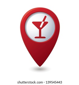 Map pointer with cocktail icon.