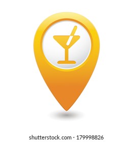 Map pointer with cocktail icon. Vector illustration