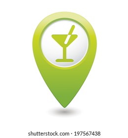 Map pointer with cocktail icon. Vector illustration