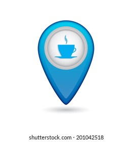 Map pointer with coffee cup. EPS10 vector