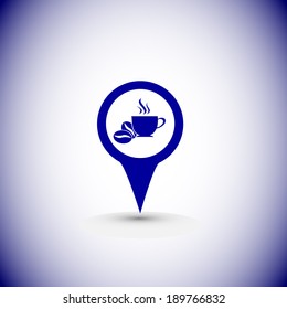 Map pointer with coffee cup icon