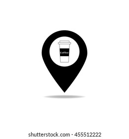 Map pointer with coffee cup icon