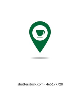 Map pointer with coffee cup icon