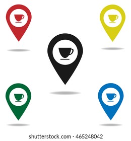 Map pointer with coffee cup icon