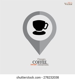 Map pointer with coffee cup icon.vector illustration.