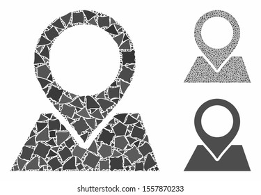 Map pointer composition of bumpy items in variable sizes and color tints, based on map pointer icon. Vector bumpy items are composed into composition. Map pointer icons collage with dotted pattern.