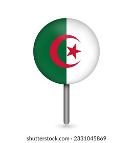 Map pointer with contry Algeria. Algeria flag. Vector illustration.