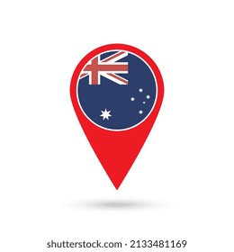 Map pointer with contry Australia. Australia flag. Vector illustration.