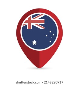Map pointer with contry Australia. Australia flag. Vector illustration.
