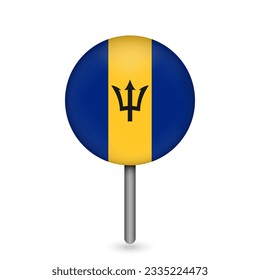 Map pointer with contry Barbados. Barbados flag. Vector illustration.