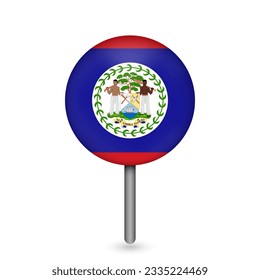 Map pointer with contry Belize. Belize flag. Vector illustration.