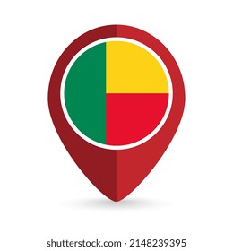 Map pointer with contry Benin. Benin flag. Vector illustration.