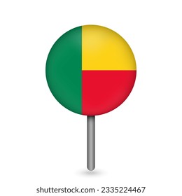 Map pointer with contry Benin. Benin flag. Vector illustration.