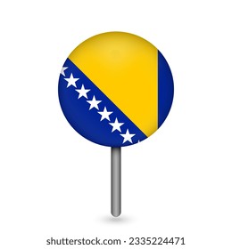 Map pointer with contry Bosnia and Herzegovina. Bosnia and Herzegovina flag. Vector illustration.