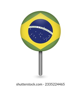 Map pointer with contry Brazil. Brazil flag. Vector illustration.