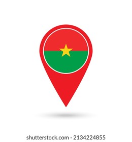 Kartenzeiger mit Burkina Faso. Burkina Faso Flagge. Vektorgrafik.