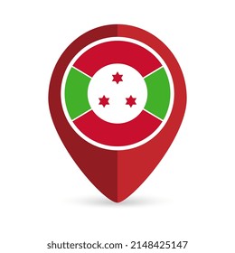 Map pointer with contry Burundi. Burundi flag. Vector illustration.