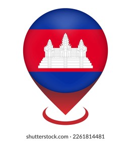 Map pointer with contry Cambodia. Cambodia flag. Vector illustration.