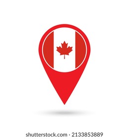 Map pointer with contry Canada. Canada flag. Vector illustration.