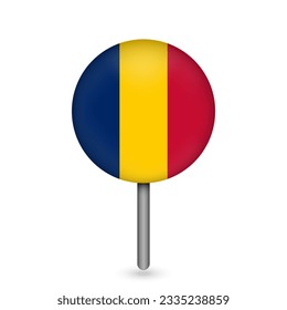 Map pointer with contry Chad. Chad flag. Vector illustration.