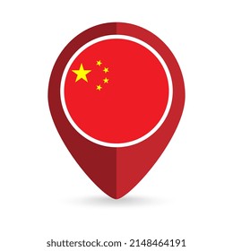 Map pointer with contry China. China flag. Vector illustration.