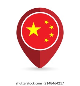 Map pointer with contry China. China flag. Vector illustration.