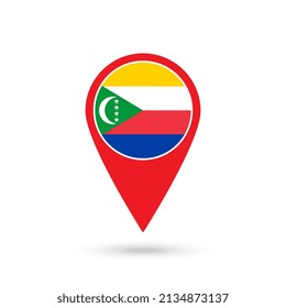 Map pointer with contry Comoros. Comoros flag. Vector illustration.