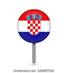 Map pointer with contry Croatia. Croatia flag. Vector illustration.