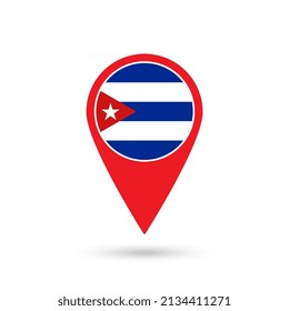 Map pointer with contry Cuba. Cuba flag. Vector illustration.