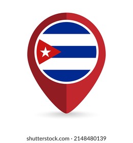 Map pointer with contry Cuba. Cuba flag. Vector illustration.