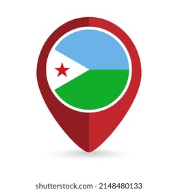 Map pointer with contry Djibouti. Djibouti flag. Vector illustration.