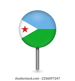 Map pointer with contry Djibouti. Djibouti flag. Vector illustration.