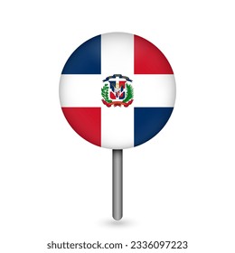 Map pointer with contry Dominican Republic. Dominican Republic flag. Vector illustration.