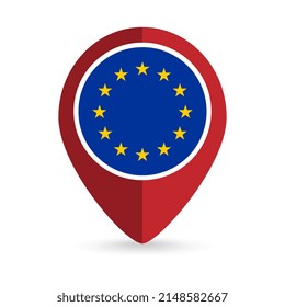 Map pointer with contry European Union. European Union flag. Vector illustration.