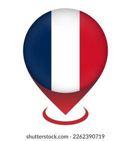 Mapa el puntero con el país Francia. Bandera de Francia. Ilustración vectorial.
