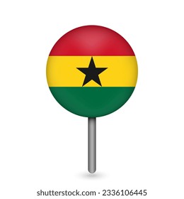 Map pointer with contry Ghana. Ghana flag. Vector illustration.