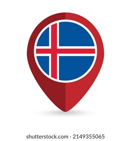 Map pointer with contry Iceland. Iceland flag. Vector illustration.