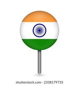 Map pointer with contry India. India flag. Vector illustration.