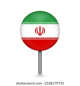 Map pointer with contry Iran. Iran flag. Vector illustration.