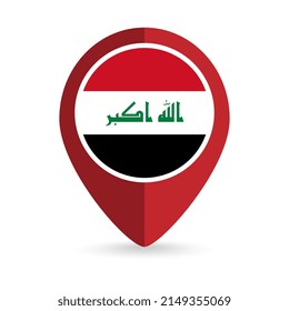 Map pointer with contry Iraq. Iraq flag. Vector illustration.