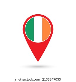 Map pointer with contry Ireland. Ireland flag. Vector illustration.