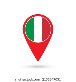 Map pointer with contry Italy. Italy flag. Vector illustration.