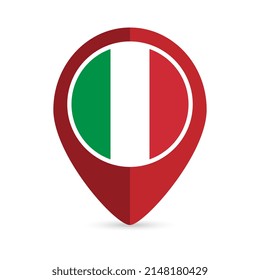 Map pointer with contry Italy. Italy flag. Vector illustration.