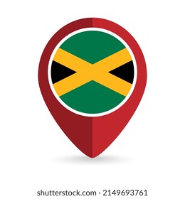 Map pointer with contry Jamaica. Jamaica flag. Vector illustration.