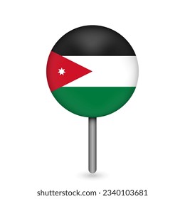 Map pointer with contry Jordan. Jordan flag. Vector illustration.