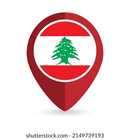 Map pointer with contry Lebanon. Lebanon flag. Vector illustration.