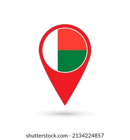 Map pointer with contry Madagascar. Madagascar flag. Vector illustration.